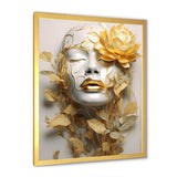 White and gold woman portrait with leaves II - Fashion Canvas Wall Art