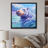 Blue Serene Hippo Majesty - Hippopotamus Large Canvas Wall Art