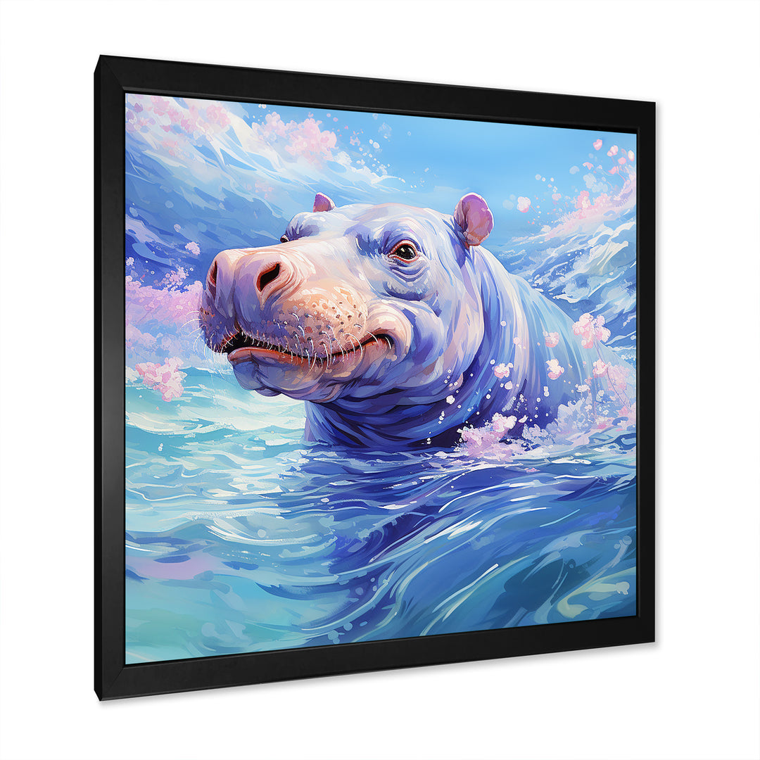 Blue Serene Hippo Majesty - Hippopotamus Large Canvas Wall Art