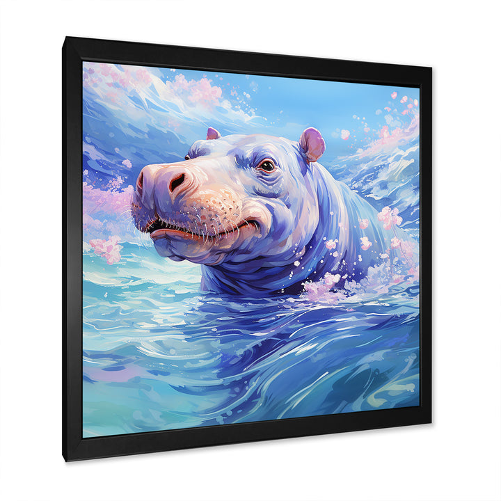 Blue Serene Hippo Majesty - Hippopotamus Large Canvas Wall Art