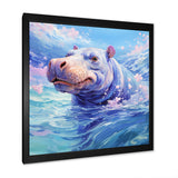 Blue Serene Hippo Majesty - Hippopotamus Large Canvas Wall Art