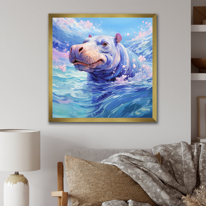 Blue Serene Hippo Majesty - Hippopotamus Large Canvas Wall Art