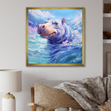 Blue Serene Hippo Majesty - Hippopotamus Large Canvas Wall Art