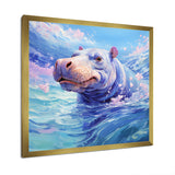 Blue Serene Hippo Majesty - Hippopotamus Large Canvas Wall Art