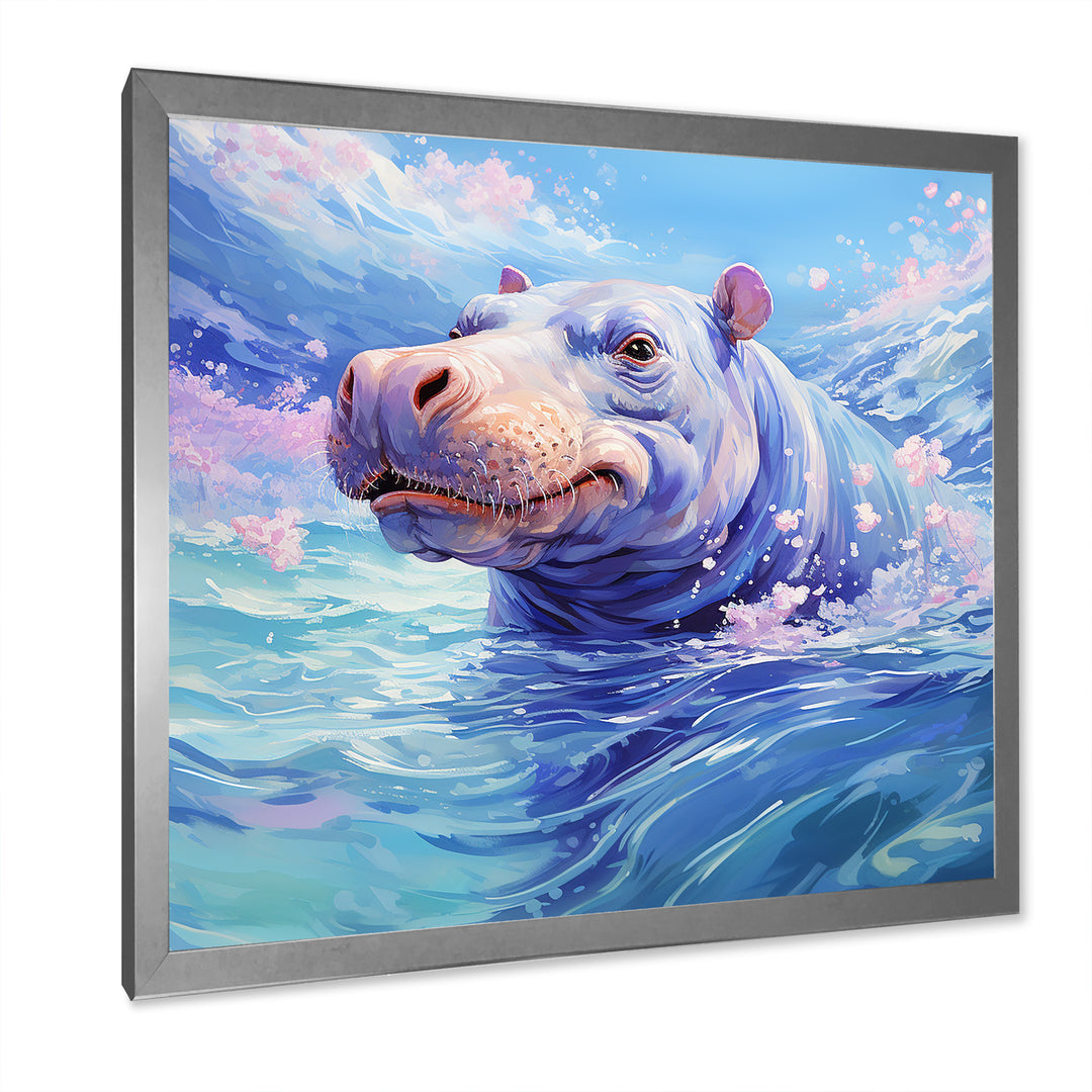 Blue Serene Hippo Majesty - Hippopotamus Large Canvas Wall Art