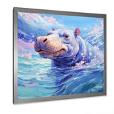 Blue Serene Hippo Majesty - Hippopotamus Large Canvas Wall Art