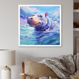 Blue Serene Hippo Majesty - Hippopotamus Large Canvas Wall Art