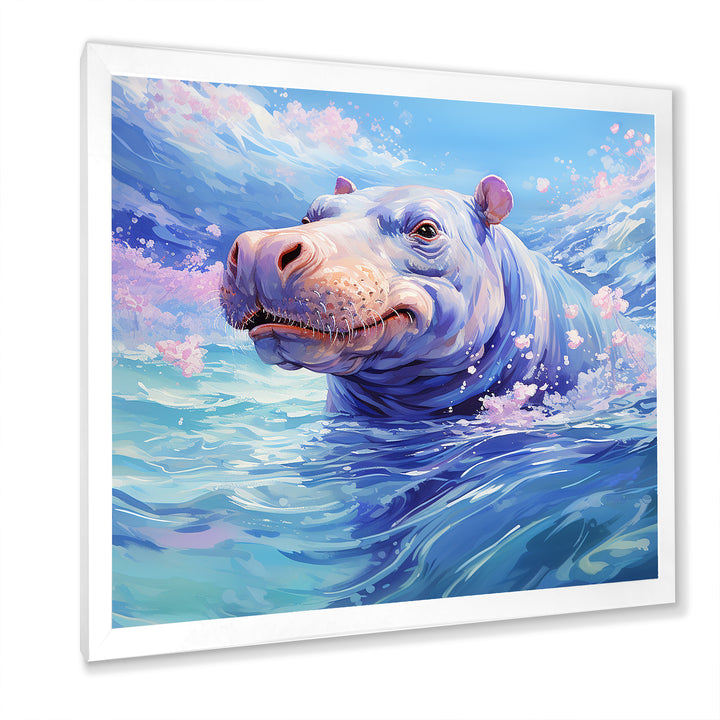 Blue Serene Hippo Majesty - Hippopotamus Large Canvas Wall Art
