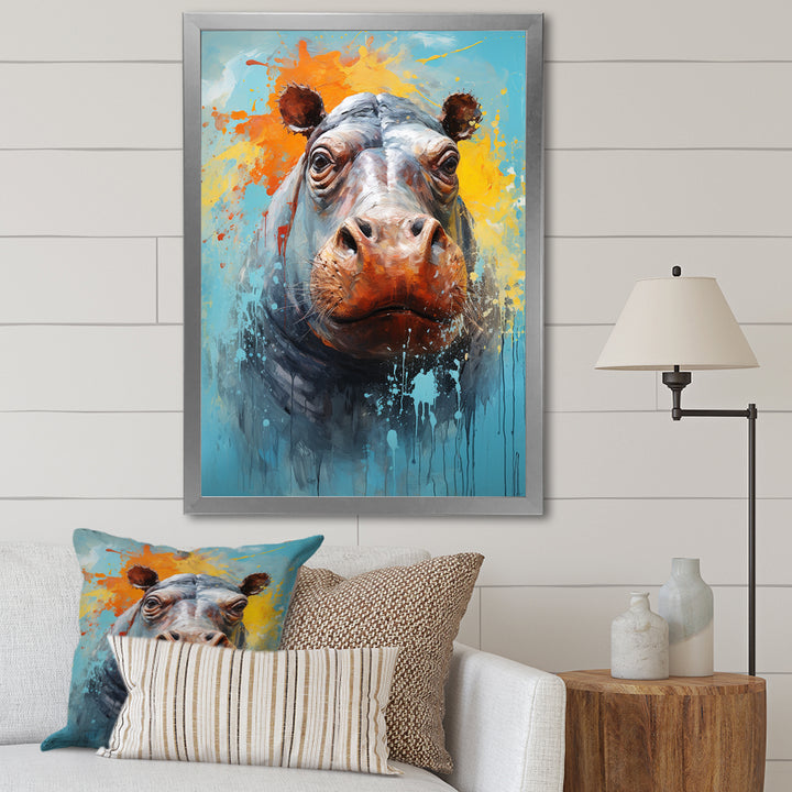 Popart Hippos World - Hippopotamus Canvas Wall Art