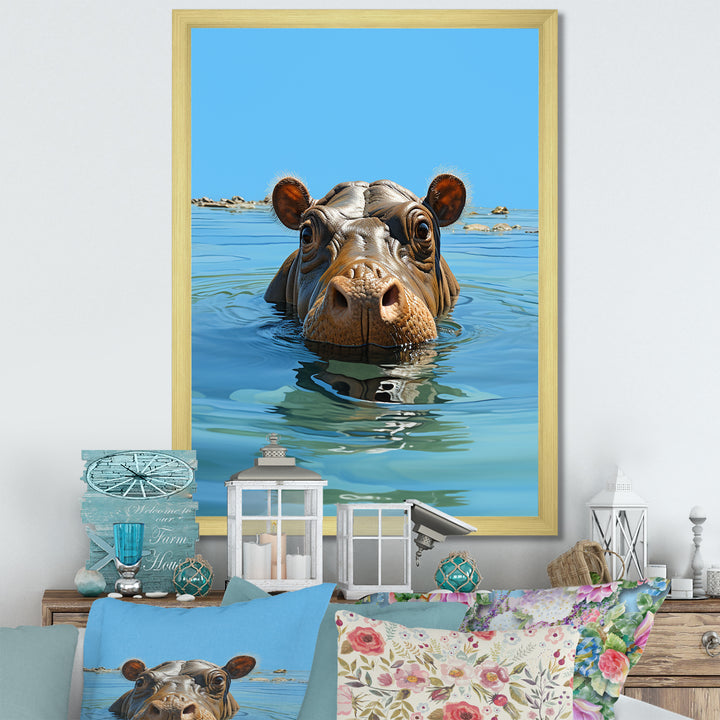Grey Joyful Hippo - Hippopotamus Wall Decor