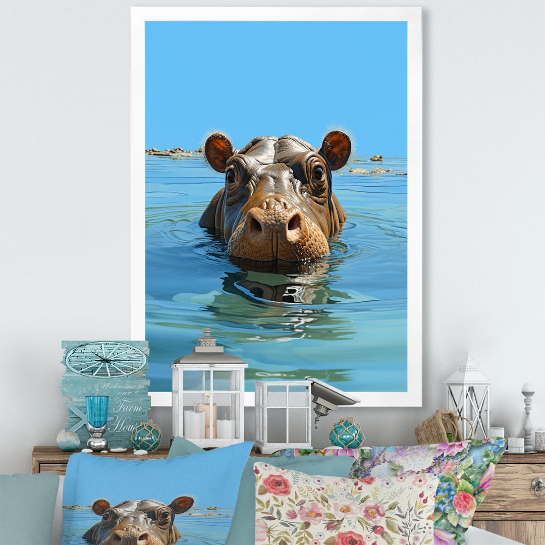 Grey Joyful Hippo - Hippopotamus Wall Decor