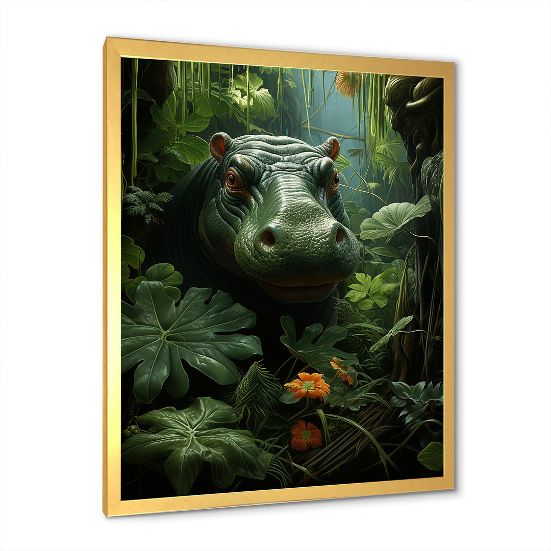 Green Vibrant Hippo Portrait - Hippopotamus Wall Art Prints