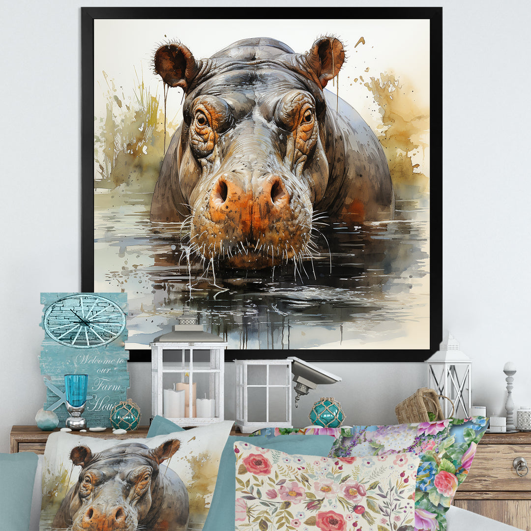 Grey Colorful Hippo harmony - Hippopotamus Wall Art Prints