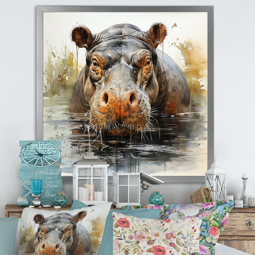 Grey Colorful Hippo harmony - Hippopotamus Wall Art Prints