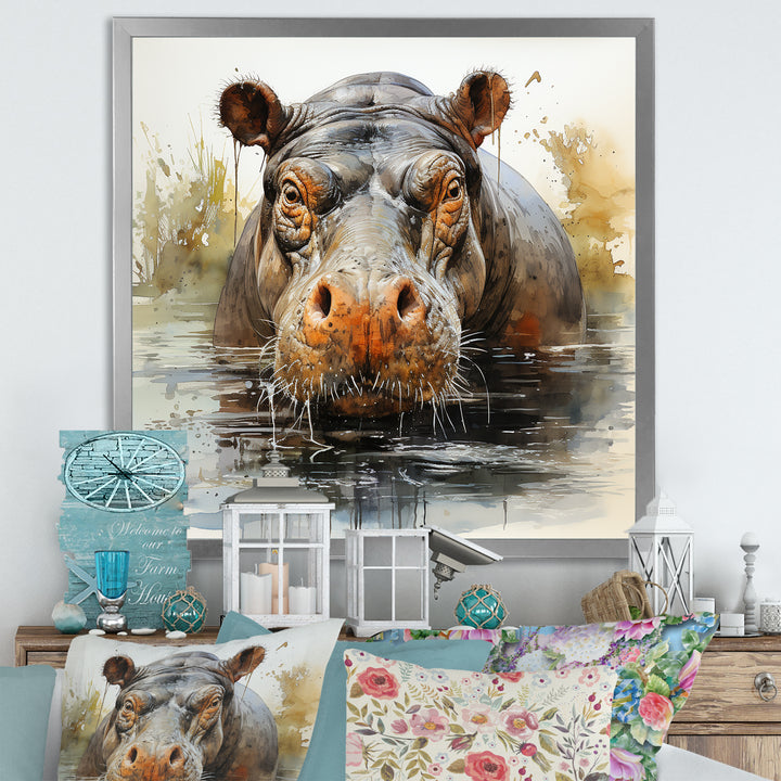 Grey Colorful Hippo harmony - Hippopotamus Wall Art Prints