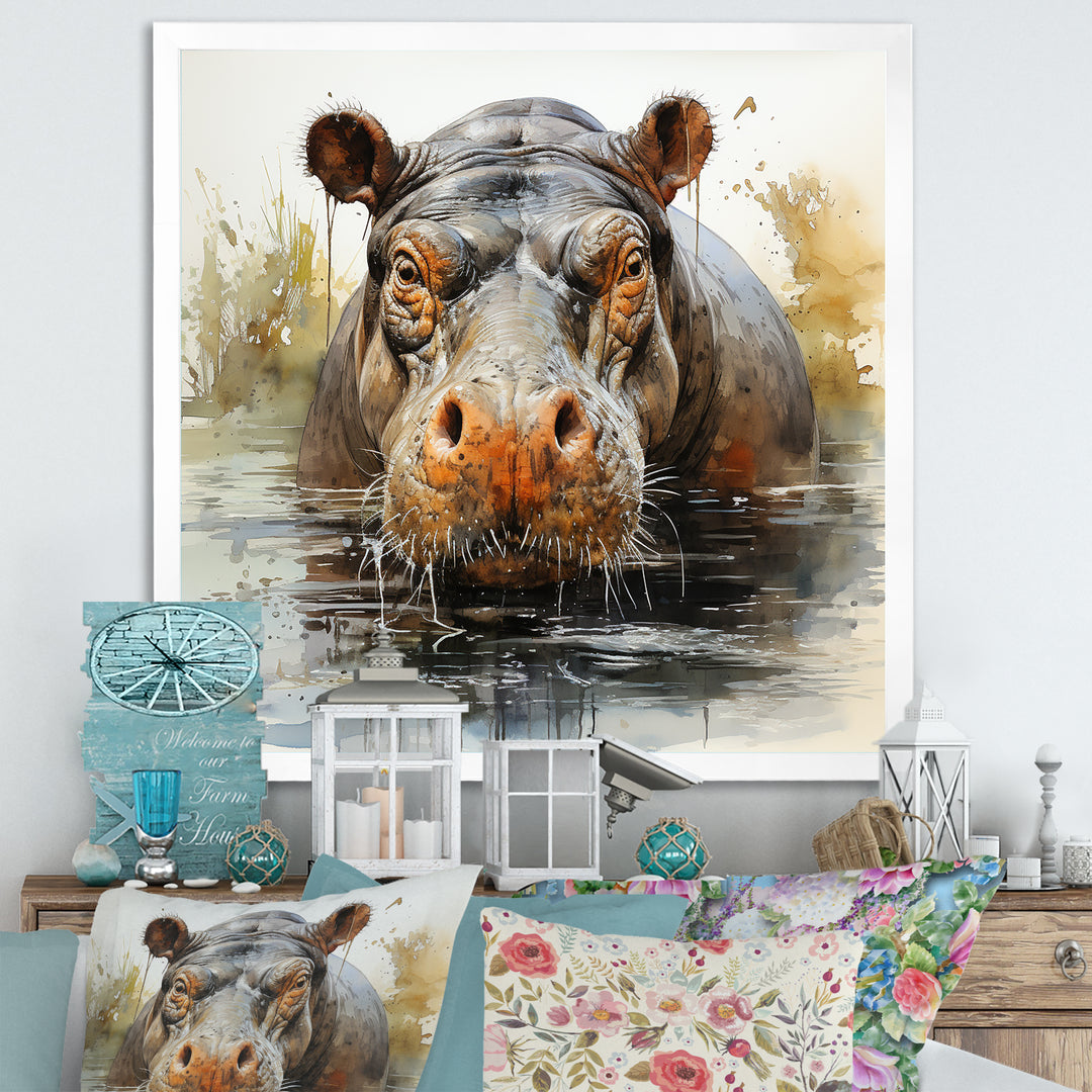 Grey Colorful Hippo harmony - Hippopotamus Wall Art Prints