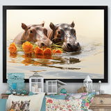 Grey Rivers Romantic Serenade - Hippopotamus Large Canvas Wall Art
