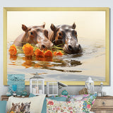 Grey Rivers Romantic Serenade - Hippopotamus Large Canvas Wall Art