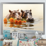 Grey Rivers Romantic Serenade - Hippopotamus Large Canvas Wall Art