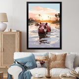 Grey Silhouetted Safari Hippo - Hippopotamus Home Decor Art