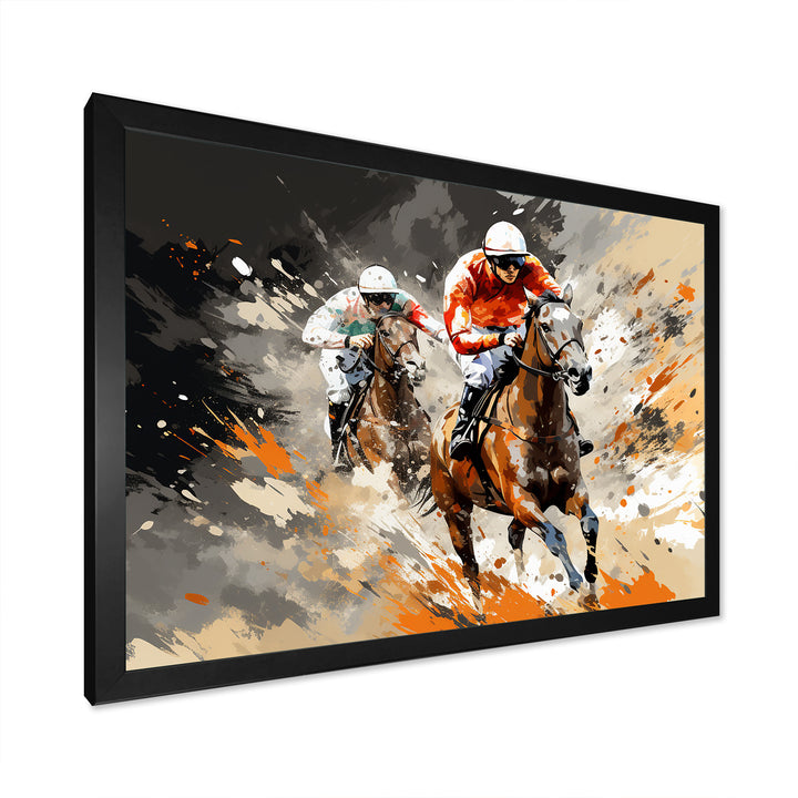 Brown Horse Racing Frenzy - Horse Racing Canvas Wall Art