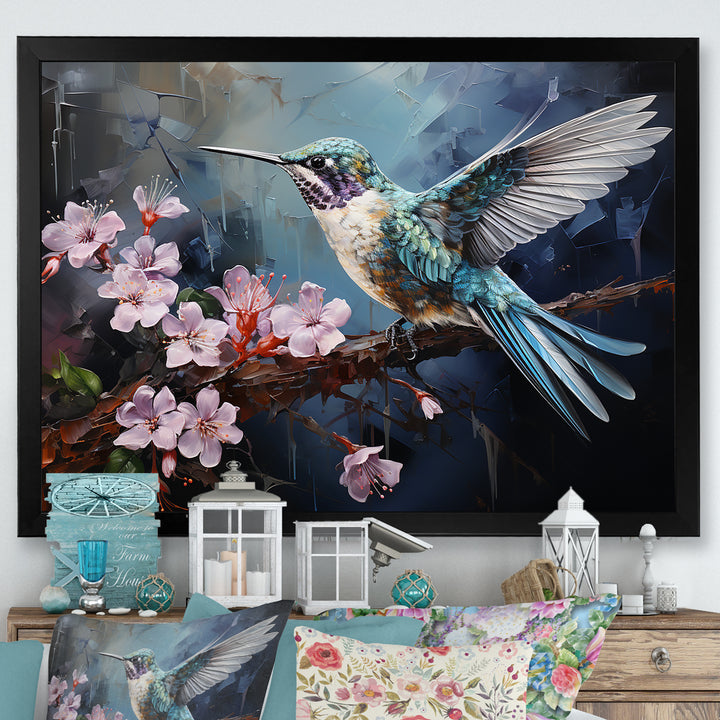 Pink Fluttering Emerald Hummingbird - Pink Hummingbird Wall Art