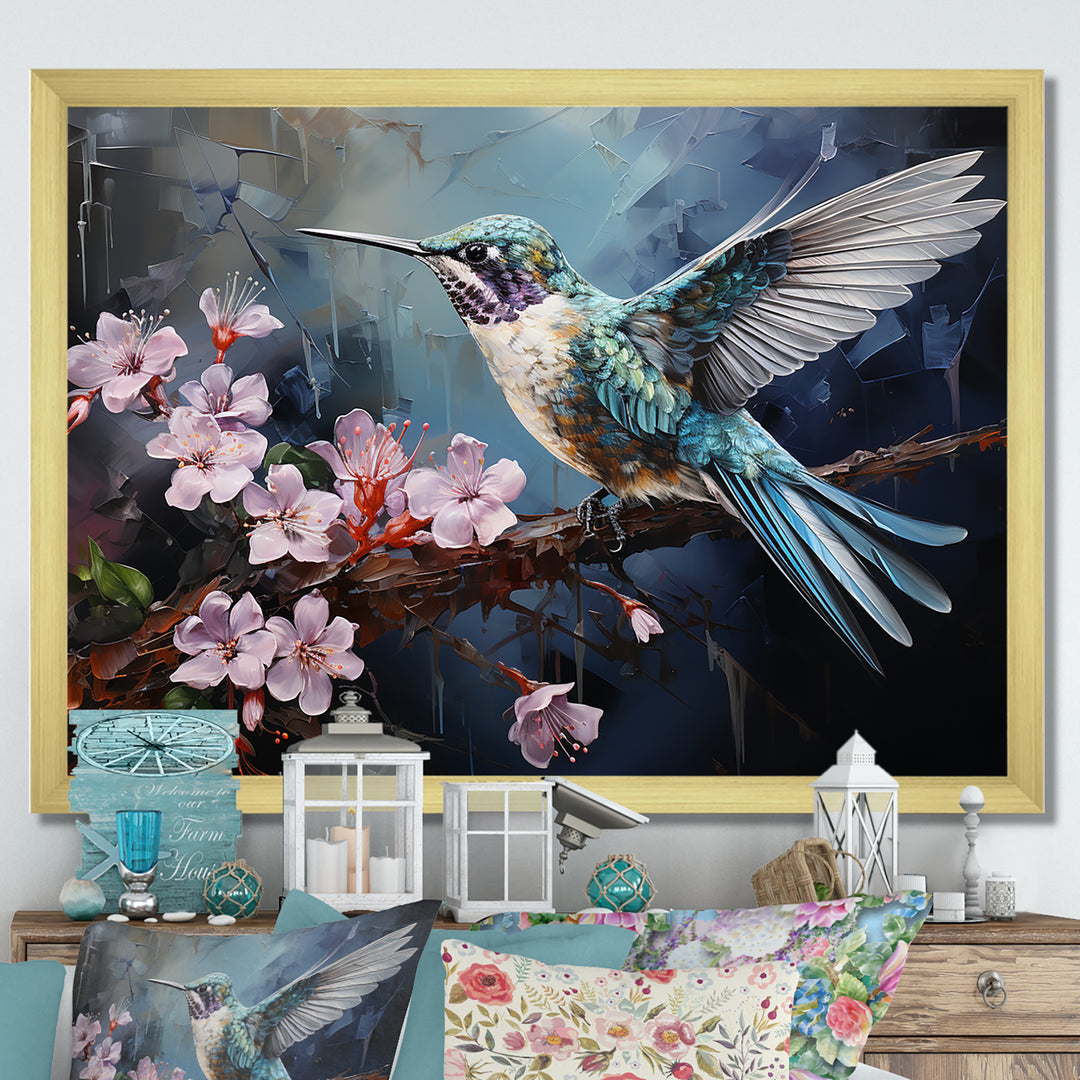 Pink Fluttering Emerald Hummingbird - Pink Hummingbird Wall Art