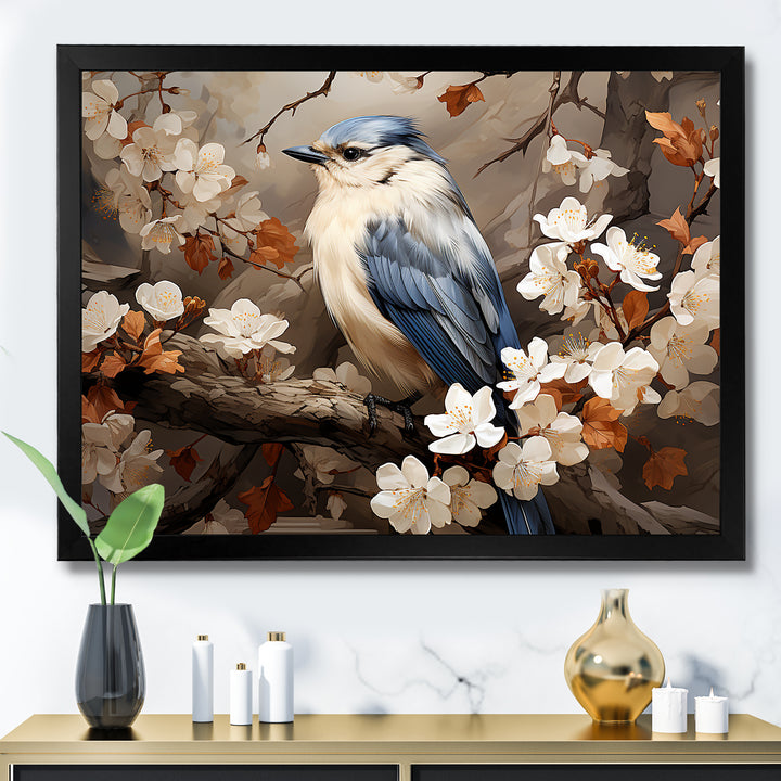 Blue floral Ethereal bird - Bird Canvas Wall Art