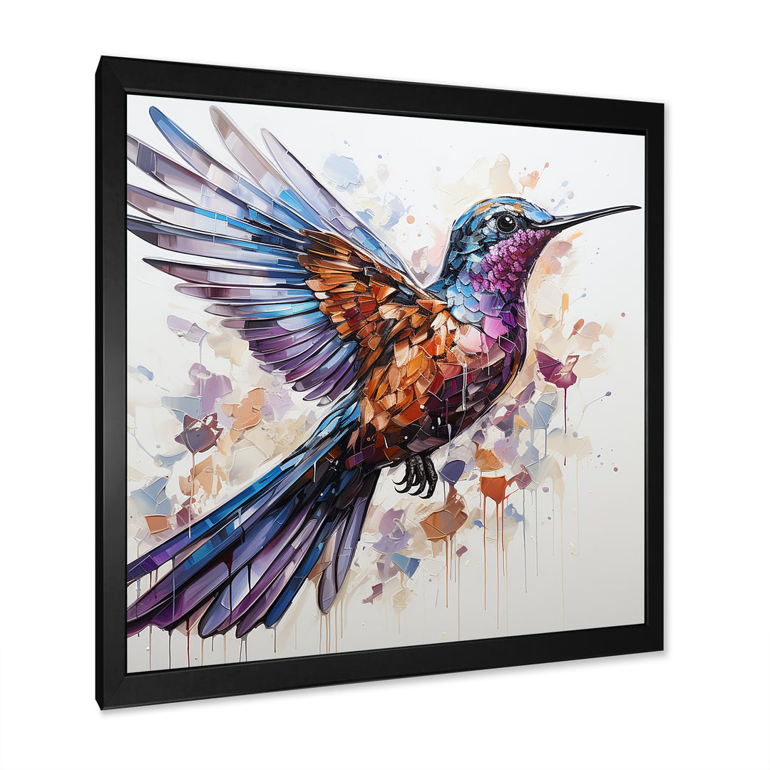 Blue and brown Vibrant hummingbird flight - Blue Hummingbird Wall Art