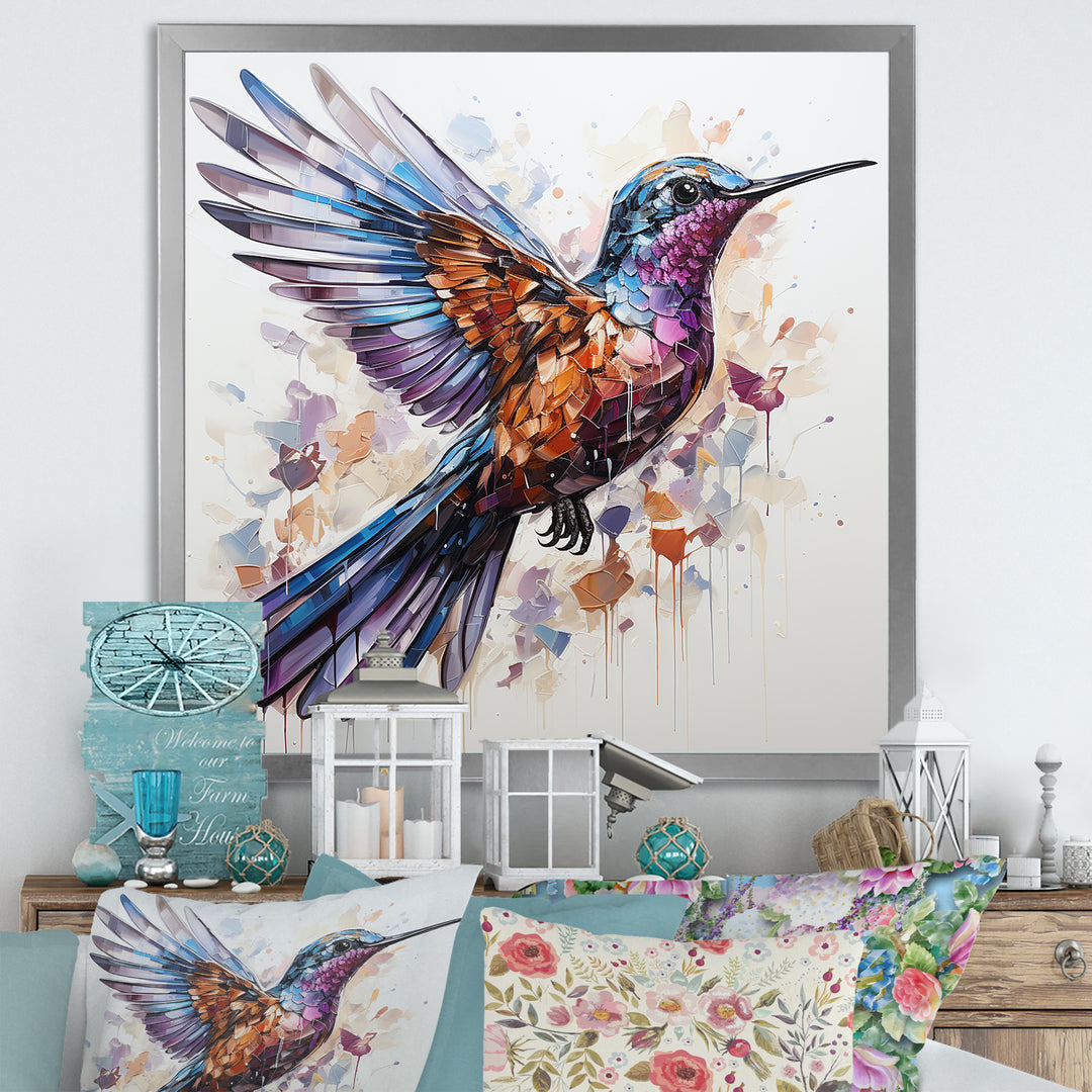 Blue and brown Vibrant hummingbird flight - Blue Hummingbird Wall Art