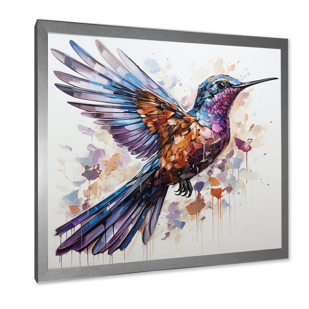 Blue and brown Vibrant hummingbird flight - Blue Hummingbird Wall Art