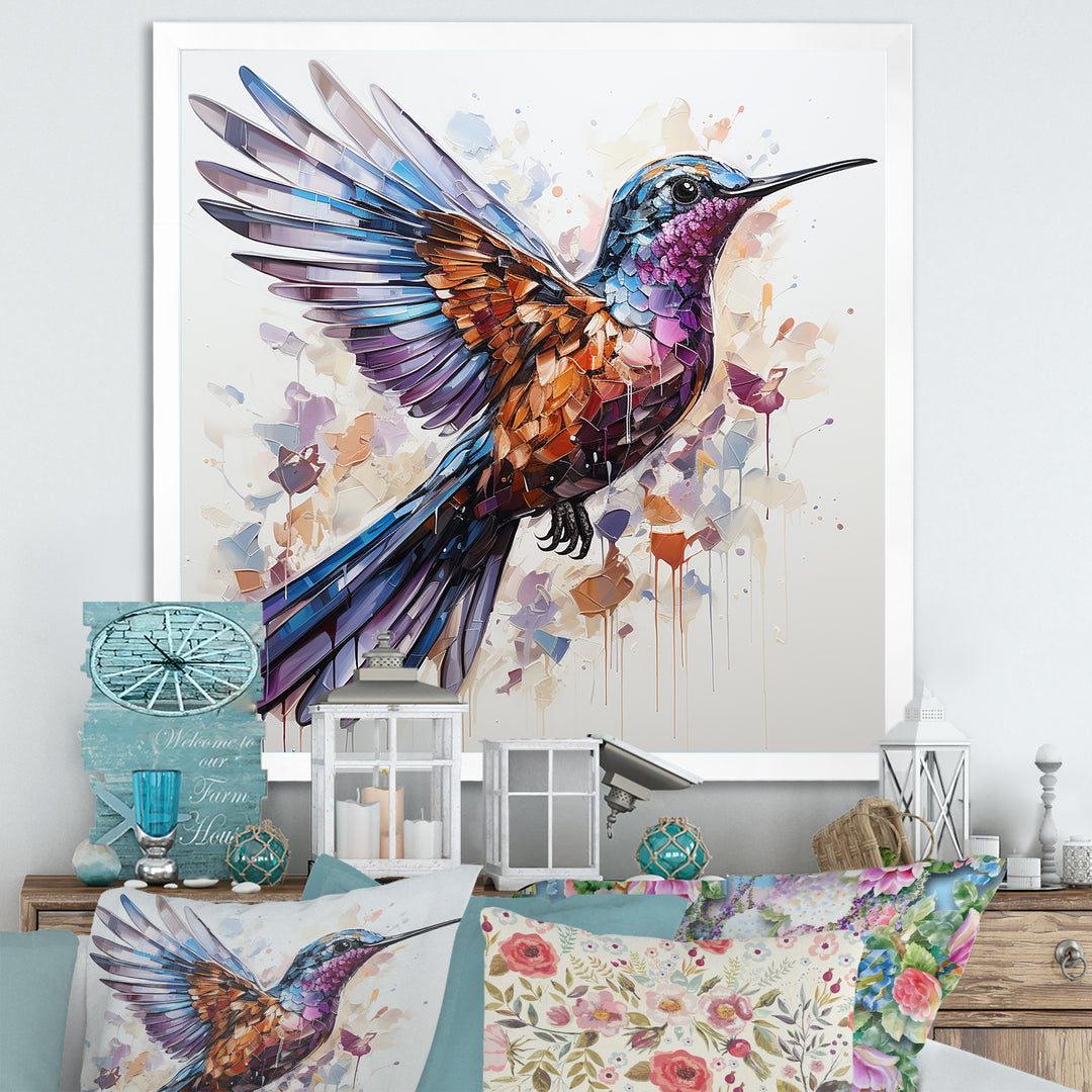 Blue and brown Vibrant hummingbird flight - Blue Hummingbird Wall Art