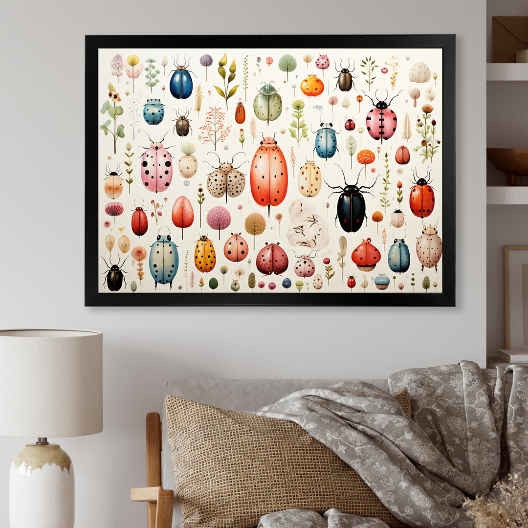 Colorful beetle meadow - Insects &amp; Bugs Canvas Wall Art