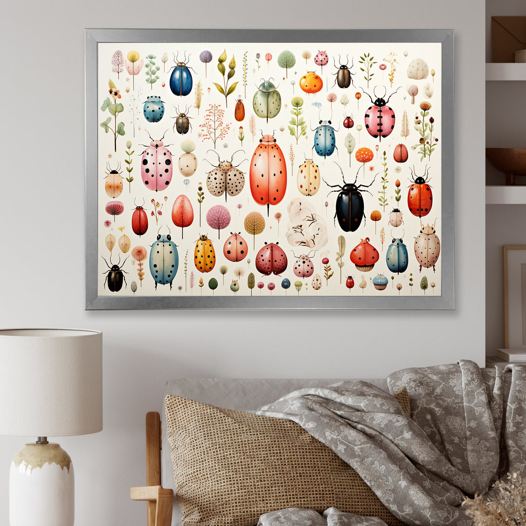Colorful beetle meadow - Insects &amp; Bugs Canvas Wall Art