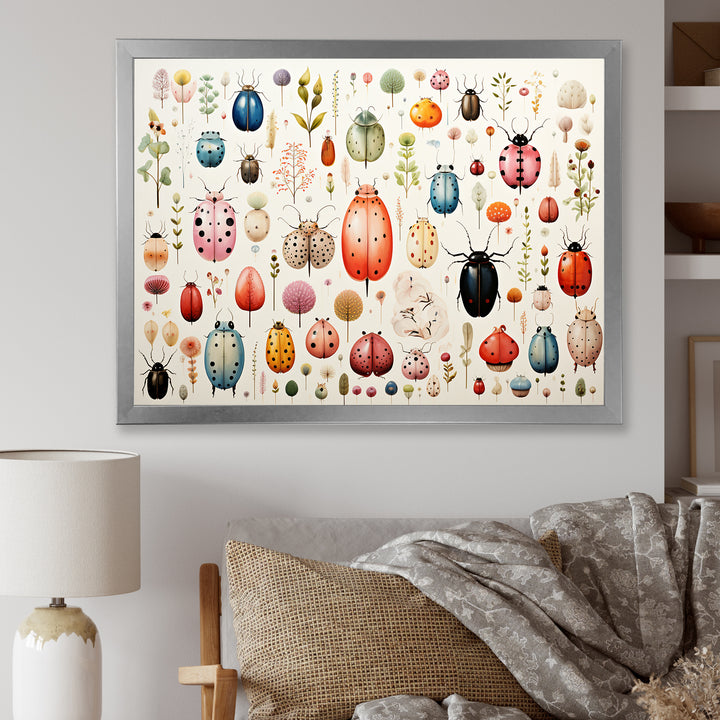 Colorful beetle meadow - Insects &amp; Bugs Canvas Wall Art