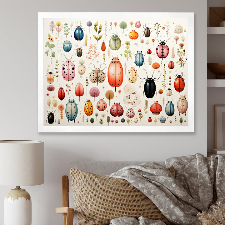 Colorful beetle meadow - Insects &amp; Bugs Canvas Wall Art