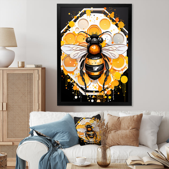 Yellow and black Honey bee - Insects &amp; Bugs Canvas Wall Art
