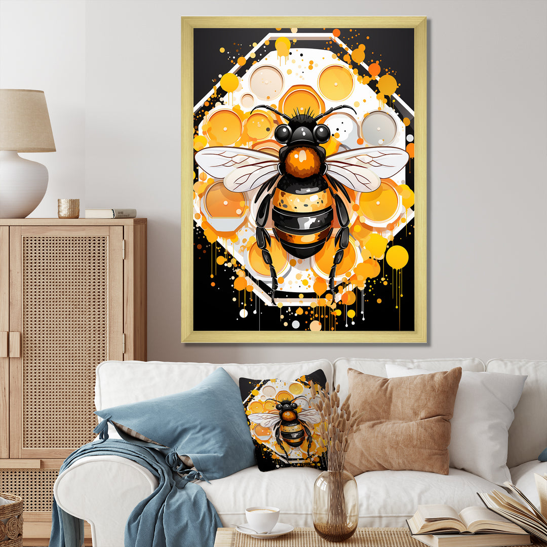 Yellow and black Honey bee - Insects &amp; Bugs Canvas Wall Art