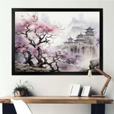 Pink floral Japanese Panorama landscape I - Landscapes Canvas Wall Art