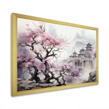 Pink floral Japanese Panorama landscape I - Landscapes Canvas Wall Art