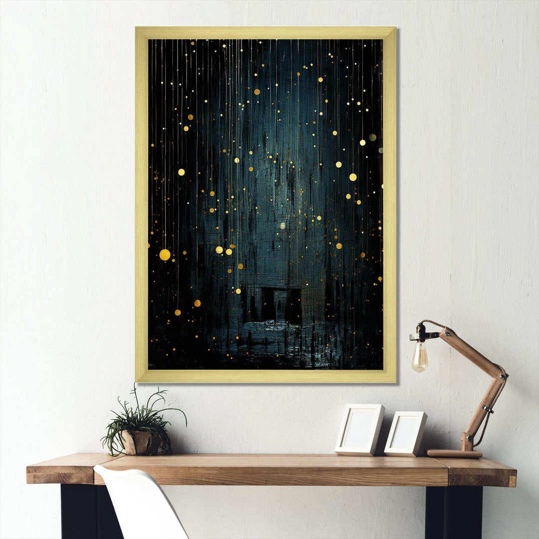 Black and yellow Japanese starry night stars - Landscapes Canvas Wall Art