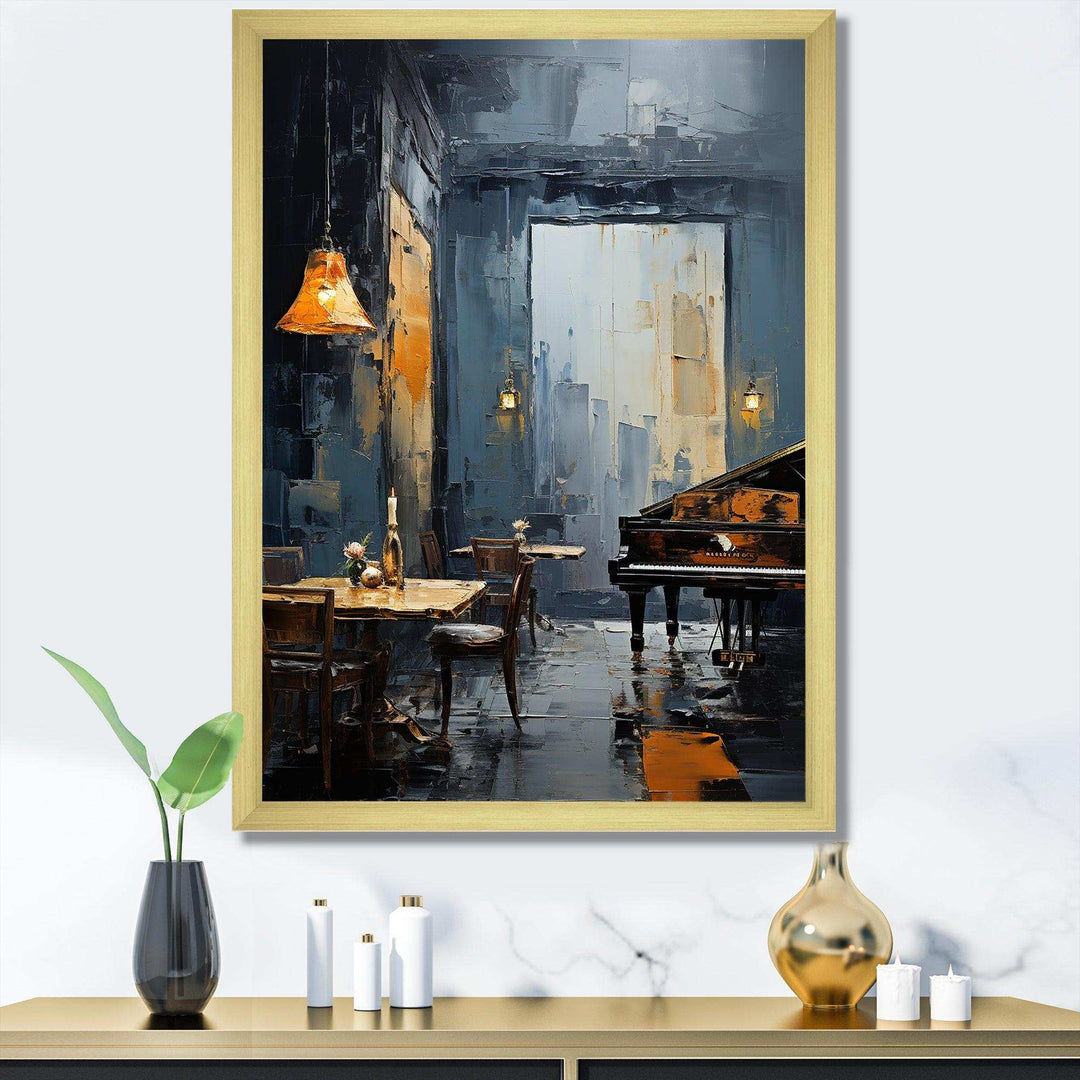 Yellow and grey Jazz cafe melody 4 - Music Canvas Wall Art
