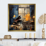 Yellow and grey grand piano Jazz cafe  IV - Music Canvas Wall Art