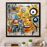 yellow and blue Graffiti Art Eyes chaos  I - Abstract Canvas Wall Art