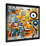 yellow and blue Graffiti Art Eyes chaos  I - Abstract Canvas Wall Art