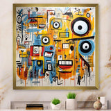 yellow and blue Graffiti Art Eyes chaos  I - Abstract Canvas Wall Art