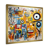 yellow and blue Graffiti Art Eyes chaos  I - Abstract Canvas Wall Art