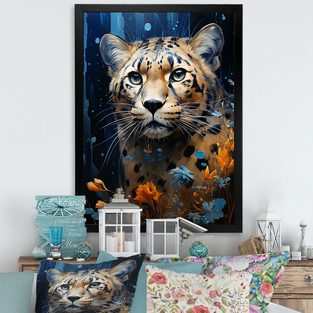 Blue and golden Leopard Serenity - Leopard Home Decor Art