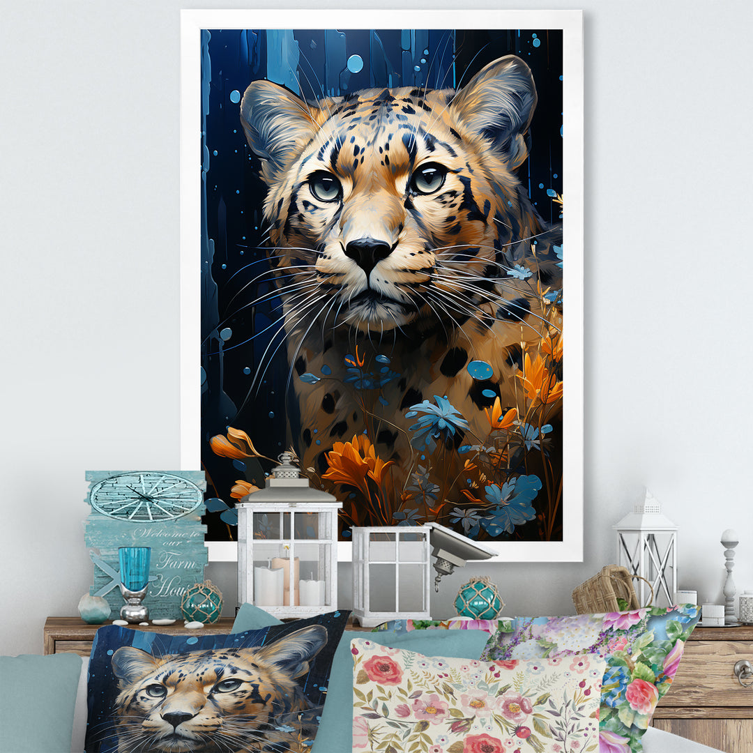 Blue and golden Leopard Serenity - Leopard Home Decor Art