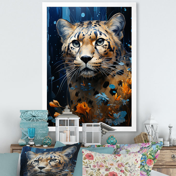 Blue and golden Leopard Serenity - Leopard Home Decor Art